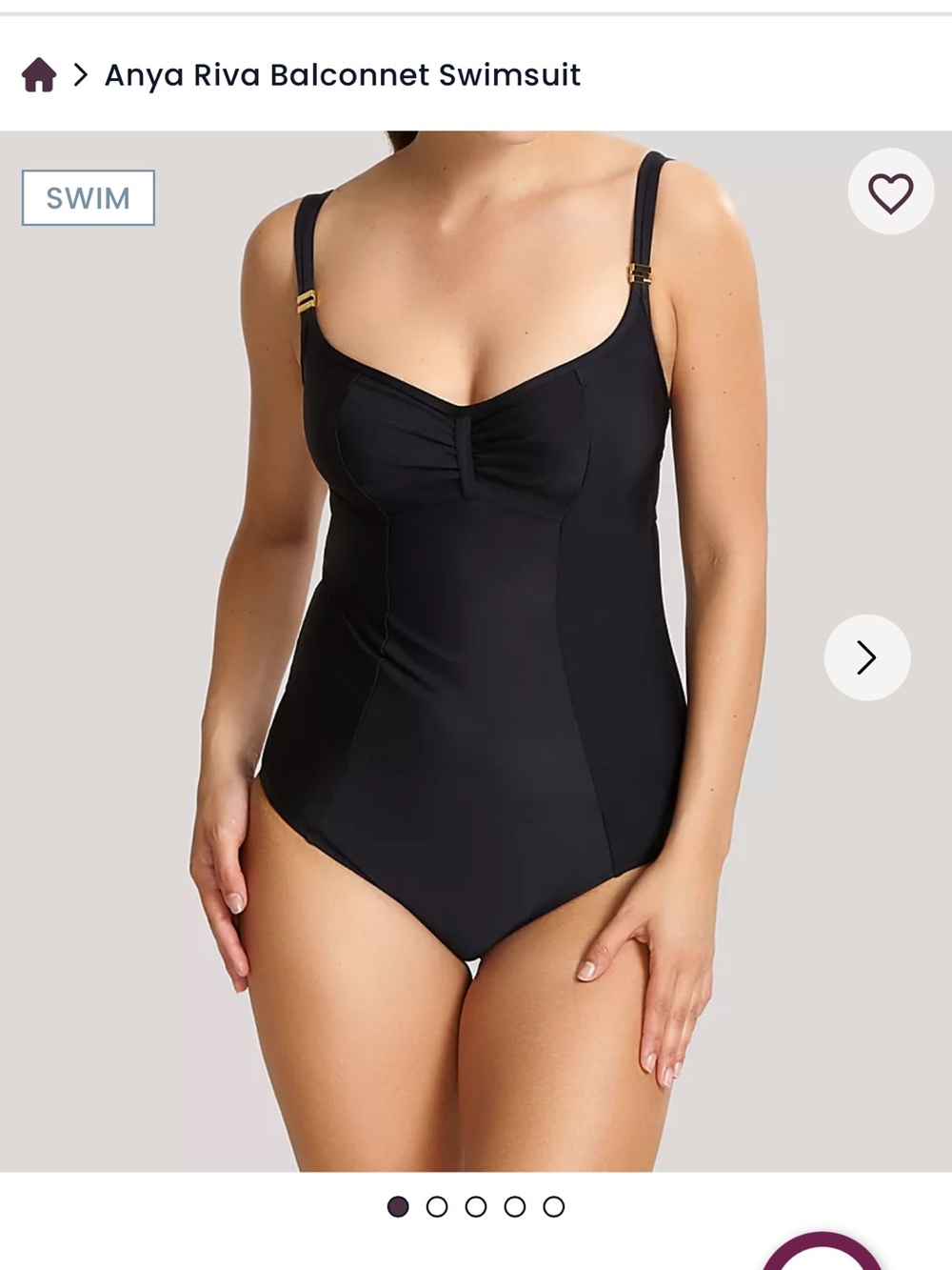 Panache Anya Riva Black Balconette One-Piece Swimsuit with Gold Hardware
